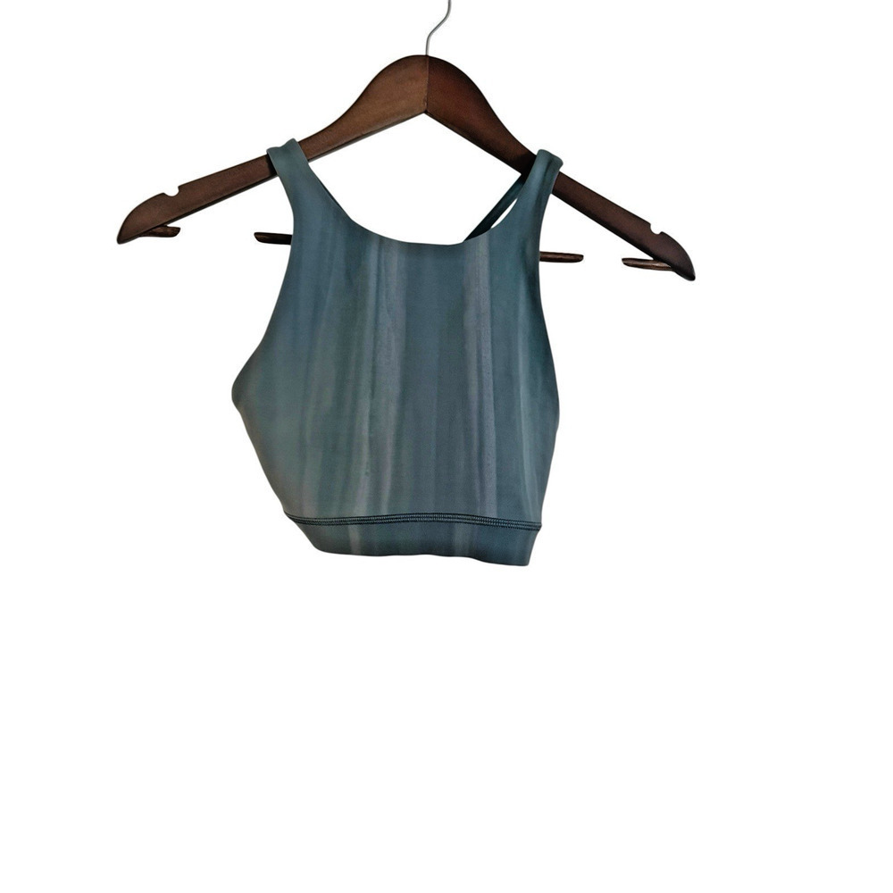 Lululemon High Neck Cross Back Sports Bra Size 4 Greenish Gray Strappy Support